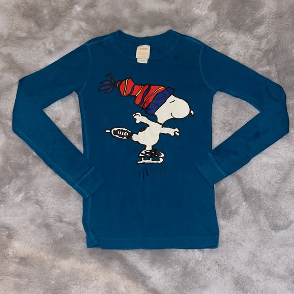 Hanna Andersson Peanuts Snoopy Pajama Top Sz 8 Boy Winter Ice Skating - Picture 1 of 4